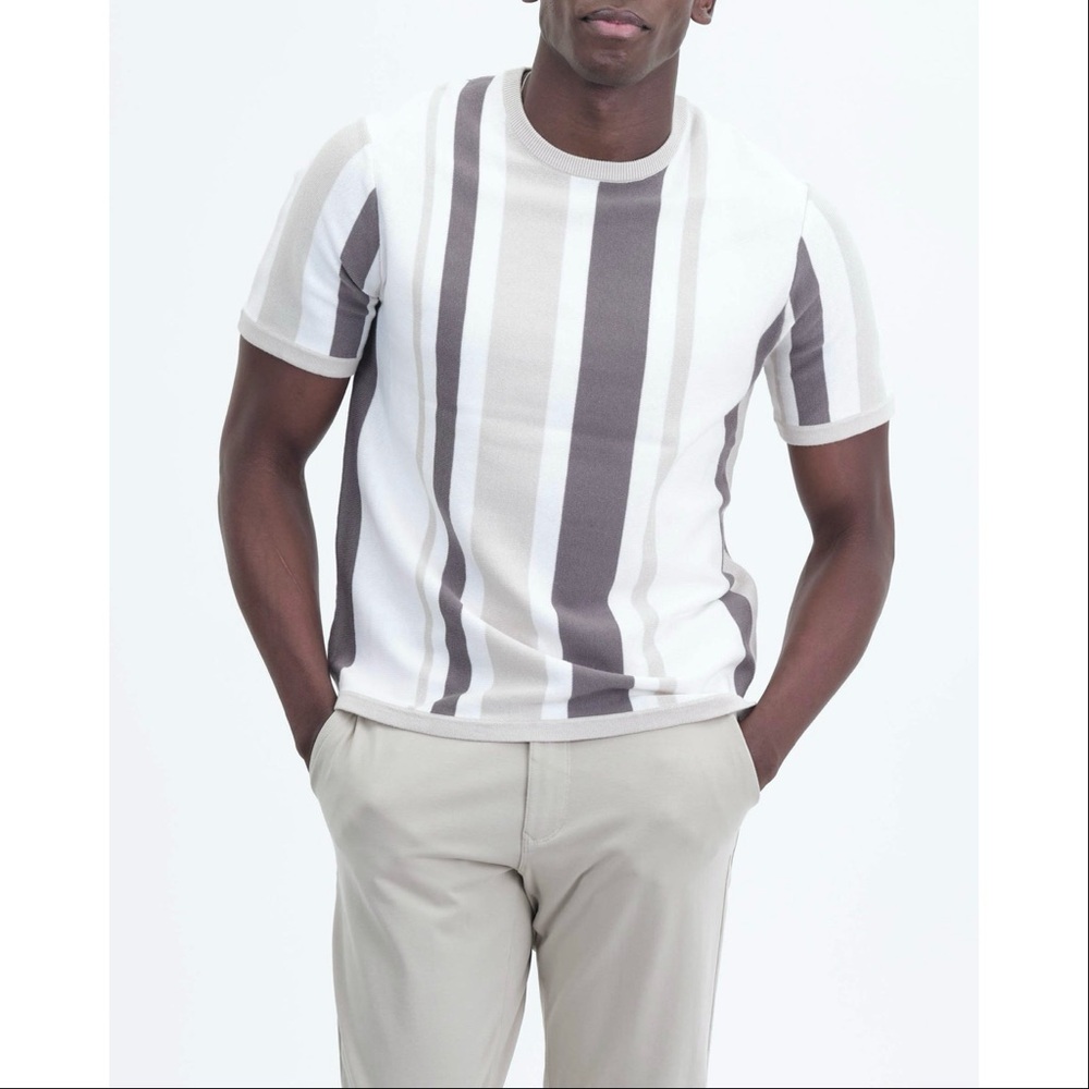Magaschoni Men's Vertical Tricolor Stripe Knit Top M $68